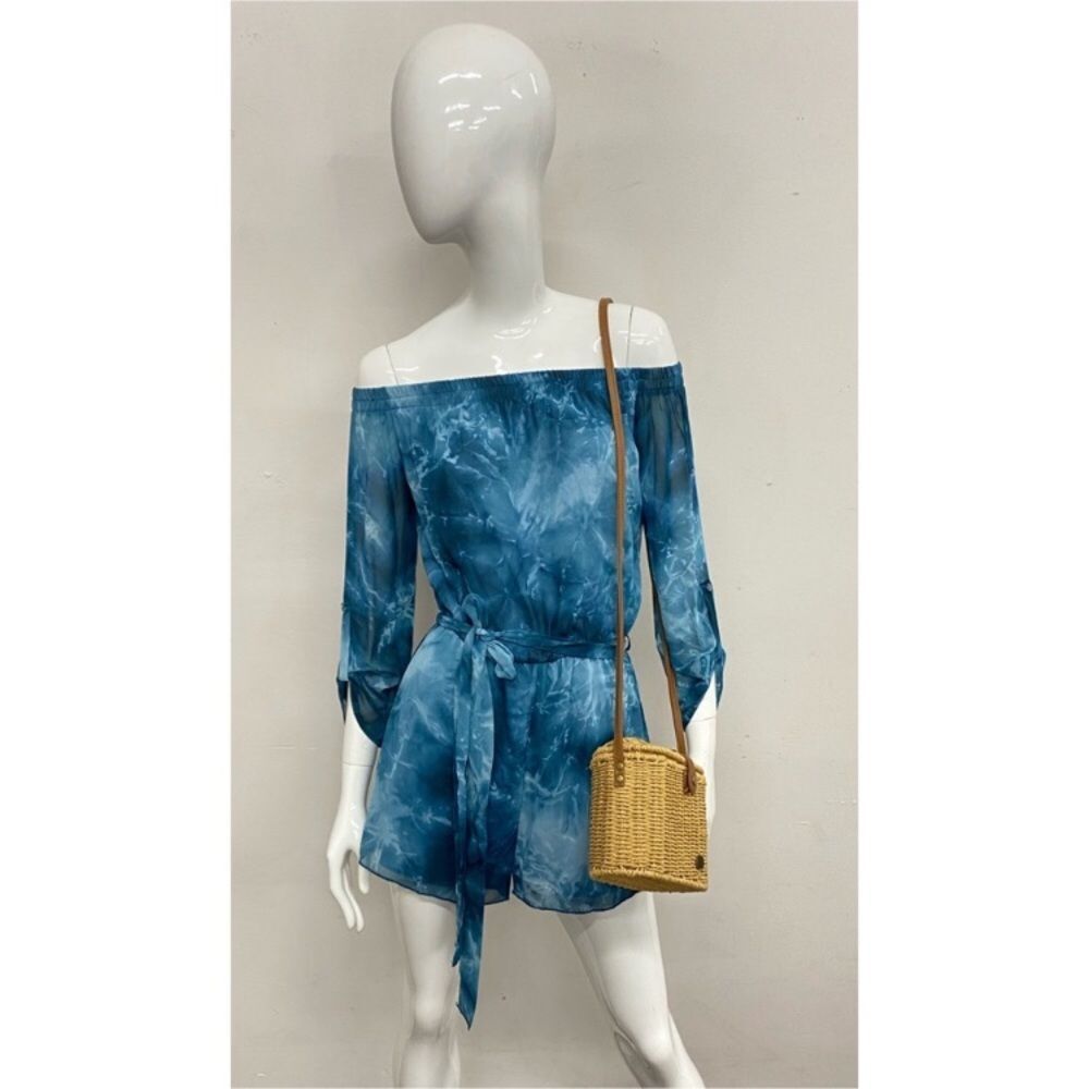 NWOT Belted Teal Blue Tie-Dye Off the Shoulder Romper